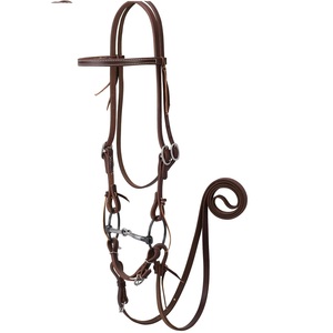 Brida de tachuela de trabajo de cuero Arnés Premium artesanal Brida de caballo occidental de cuero con broca de 5 pulgadas - Product Image 1