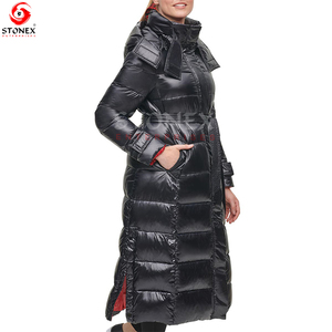 Abrigo Largo Acolchado de Invierno de Primera Calidad para Mujer, Negro y Rojo, Relleno de Algodón, Impermeable y Resistente al Viento - Product Image 4