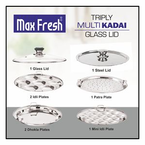 Maxfresh Triply Multi Kadai Modern Design with Extra <b>Glass</b> Lid Free Stainless Steel Lid Durable Metal Included - Product Image 4