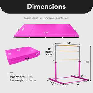 เสื่อออกกำลังกายสีชมพูขนาด 120 x 48 นิ้ว ยี่ห้อ BalanceFrom และบาร์ยิมนาสติกปรับระดับได้ อุปกรณ์และอุปกรณ์เสริมสำหรับฟิตเนส - Product Image 4
