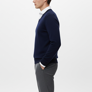 Pulls pour hommes à col en V, couleur unie, fabrication sur mesure OEM/ODM, haute qualité, manches longues, tricot, streetwear, chaud, 100% coton - Product Image 6