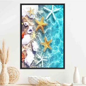 Obra de arte impresa en lienzo: vista del mar tropical, paisaje oceánico, lienzo con marco negro - Product Image 1