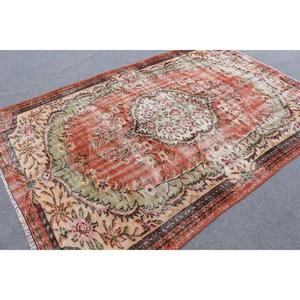 5.4x8.7 ft Rug, Vintage Turkish Rug, <b>Red</b> Floral <b>Wool</b> Rug - Product Image 2