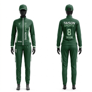 Survêtement de tennis pour femme en polyester et élasthanne premium 270 GSM, vert et blanc avec empiècements contrastés, coupe ajustée, veste zippée, impression personnalisée. - Product Image 1