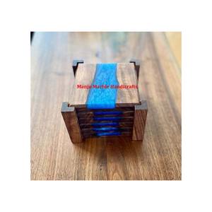 Produit personnalisé de qualité supérieure ensemble de sous-verres en bois naturel avec résine différents matériaux de forme carrée pour les articles de décoration de la maison - Product Image 1