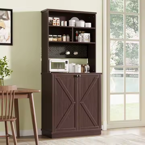 Mueble de Cocina Moderno y Sencillo de Roble MDF, Armario de Almacenamiento Modular Ajustable y Plegable, Acabado Negro, Mueble de Bar de Vinos de Lujo - Product Image 5