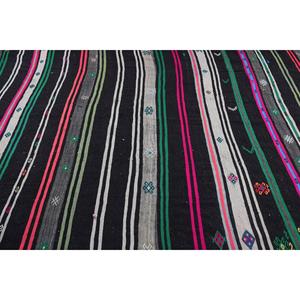 Tapis turc vintage 7,3x12 pieds, tapis en laine patchwork noir et rouge - Product Image 5
