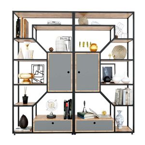 Rubberwood Shelving System with Powder-Coated Iron Frame (180x30x180cm)-KTB68078-Easy Standing Installation for Living Room - Product Image 1