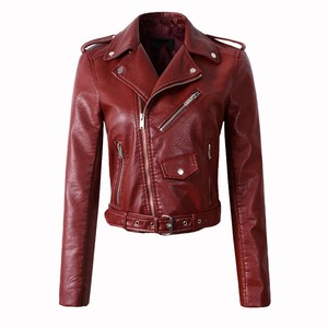 Chaqueta de cuero con cremallera delgada Retro americana para mujer, cortavientos de cuero Punk para motocicleta, prendas de vestir de cuero Pu ajustadas con solapa para mujer - Product Image 2