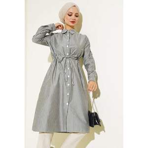 Cintura Túnel Rayas Camisa Larga Negro - Product Image 4