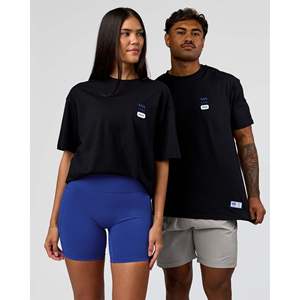 Camiseta Oversize de Algodón - Negra con Estampado Eléctrico Índigo Transpirable - Product Image 6