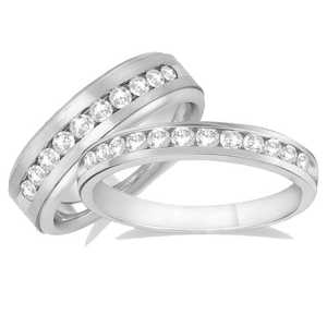 Diamond Accented Channel <b>Set</b> 14K White <b>Gold</b> HIS&HERS1 Wedding Band 0.65ctw Fine <b>Jewelry</b> - Product Image 1