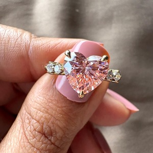 Certified <b>Heart</b> Shape <b>Pink</b> Color Lab Grown Diamond Engagement <b>Ring</b> In 14k Gold Five Stone <b>Ring</b> For Wedding Gift At Low Price - Product Image 4