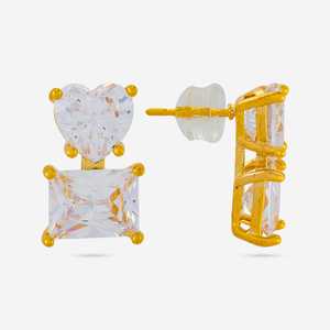 Boucles d'oreilles tendance religieuses 192803 en alliage de zinc rhodié, motif cœur géométrique avec pompon, perle et diamant, pour femme, 4g, fixation griffe - Product Image 4