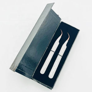 Custom Sustainable Beauty <b>Tool</b> Curved Stainless Steel Eyelash Tweezers <b>Smooth</b> White Powder Coated Rose Gold Point Custom Lash - Product Image 5