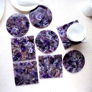 Set de Cristales de Cuarzo Rosa Gua Sha y Amatista |   Piedras de terrazo de cuarzo rosa natural y amatista triturada |   Posavasos de Piedras Preciosas - Product Image 2