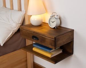 Mesita de noche de madera flotante natural 1 cajón | Solución de almacenamiento de sala de estar hecha a mano ecológica moderna personalizable - Product Image 4