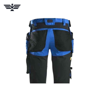 Pantalones de Trabajo Unisex Azules con Refuerzos Negros en las Rodillas, Bolsillos, Resistentes a la Abrasión, de Algodón, Uniformes para Artesanos
