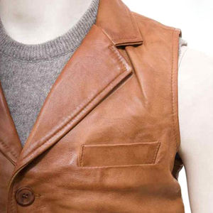 Gilet en cuir respirant pour homme, coupe ajustée, long, en tissu tricoté, rembourrage en coton, avec boutons décoratifs, style urbain - Product Image 4