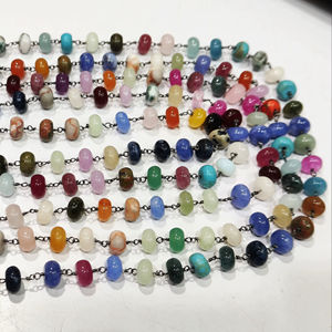 Cadenas de Rosario de Latón con Piedras Preciosas Naturales Multicolores de 8mm, Vendidas por Pie, Cadena de Cuentas Arcoíris para Fabricación de Joyería - Product Image 1