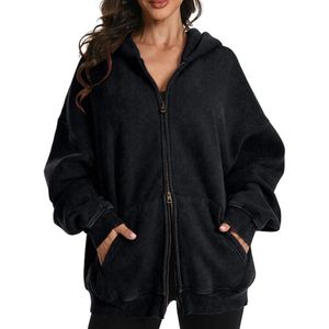 Sudadera con capucha transpirable con lavado ácido de peso pesado de algodón 100% para mujer, ropa de calle holgada de gran tamaño con cuello con capucha y logotipo frontal - Product Image 3