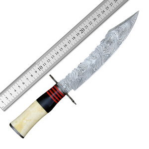 Couteau de chasse tactique personnalisé en acier Damas fait main, lame fixe, couteau Bowie, manche en os, étui en cuir, OEM, haute durabilité - Product Image 5