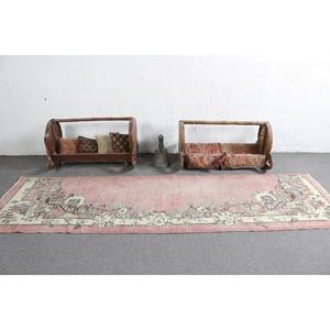 Tapis turc vintage 3x10,3 pieds (92x313 cm), tapis persan en laine rose - Product Image 3