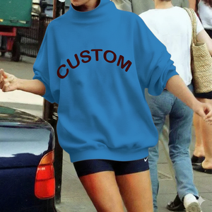 Suéteres de hombro caído, sudaderas de cuello simulado personalizadas, sudadera con estampado de pantalla de manga larga de gran tamaño de lana acogedora para mujer - Product Image 5