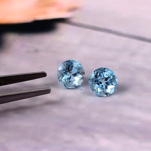 Topacio azul cielo Natural, 8mm, cara redonda, 2,7 cts, grado AA + color, ojo limpio, Topacio Azul auténtico, círculo cortado, piedras preciosas - Product Image 2