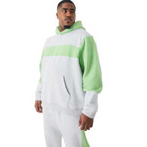 Premium <b>Plain</b> Mens Grey Green Color Block Tracksuit Set Hooded <b>Sweatshirt</b> And Jogger Pants Sportswear For Gym Training Wear Sale - Product Image 1