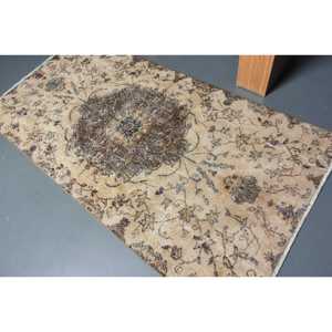 Vintage 3.6x7.1 ft Rug, Turkish Rug, <b>Brown</b> Oriental <b>Wool</b> Rug - Product Image 4