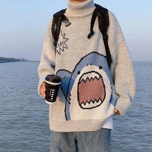 Unisex Large <b>Turtleneck</b> Knitwear <b>Sweater</b> Shark Pattern Hoodie Embroidery Casual Winter Heat Print Logo Mens Knitted Clothing - Product Image 3