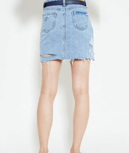 Jupes courtes en jean sur mesure pour femmes, décontractées, 100% qualité supérieure, logo personnalisé, bouton et ceinture, vêtements de mode - Product Image 5