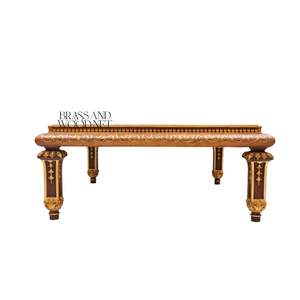Luxury <b>Square</b> Coffee <b>Table</b> with Intricate Floral Wood Inlays and Brass Detailing for Elegant Living Room Decor - Product Image 2