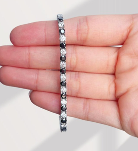 สร้อยข้อมือเทนนิสเพชรโมอิสซาไนต์สีดำและสีขาว เงินแท้ 925 ของขวัญสำหรับเธอ - Product Image 2