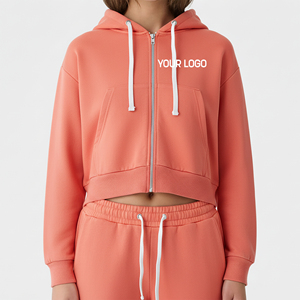 Custom Made 100% Cotton Fleece Casual Wear Solid Color Crop Top Hoodies For Women <b>Drop</b> SHoulder Fashionable women's hoodies - Product Image 4