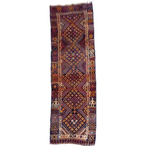 Tapis persan kurd noué à la main en laine et coton naturels 10'0'' x 3'2'' Pan8245 - Product Image 1