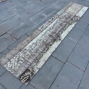 Turkish Runner Rug, 1.9x8.9 ft Vintage Rug, <b>Brown</b> Polka dot <b>Wool</b> Rug - Product Image 2