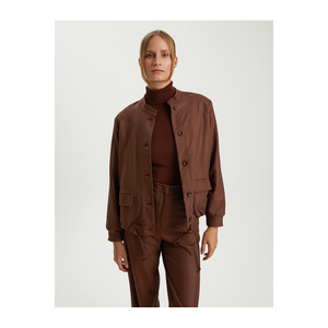 Chaqueta Bomber con Detalles de Cordones de Mezcla de Viscosa para Mujer BGN W24E276 - Product Image 3