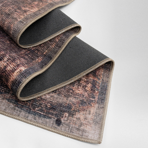 Alfombra de área de pelo bajo, lavable y plegable, de chenilla turca, estilo Art Deco, con diseño floral vintage desgastado en tonos taupe y malva, OEM ODM - Product Image 3