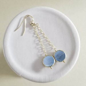 Boucles d'oreilles pendantes en forme de pièce de monnaie en aquamarine, pierre précieuse naturelle bleu clair, plaqué or rose, bijoux faits à la main pour femmes - Product Image 4