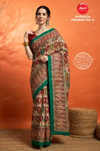 Narmada ชุดส่าหรีผ้าไหมโดลาแบบพรีเมี่ยมพร้อมชุดแต่งลายดอกสวารอฟสกี้และพิมพ์ตำแหน่งดีไซน์เนอร์ - Product Image 4