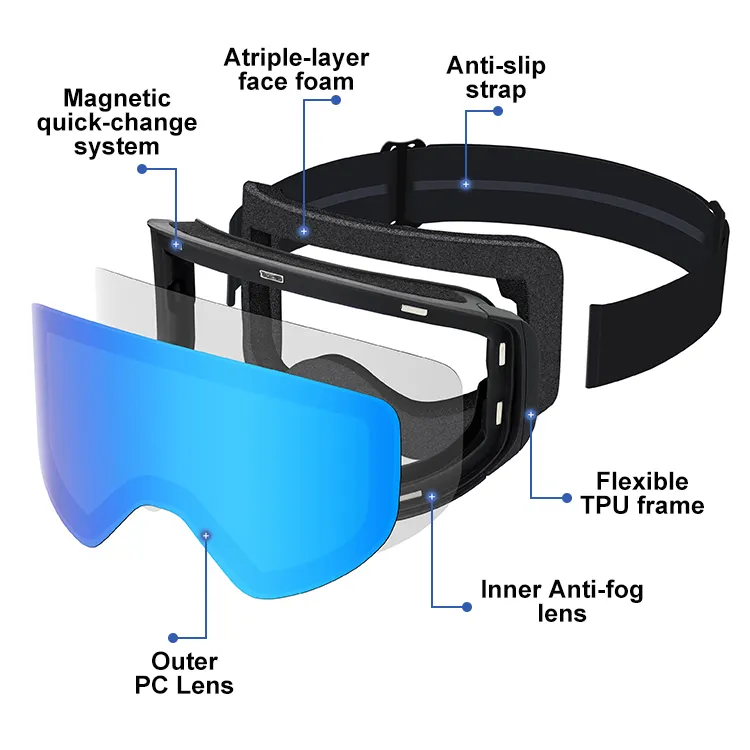스키 고글 OEM 사용자 정의 로고 도매 보호 김서림 방지 자기 착탈식 렌즈 스노우 보드 안경 남성용 스노우 고글 여성용