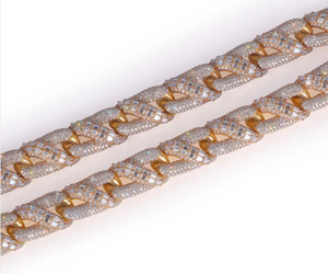 Collier en argent sterling avec pendentifs style hip-hop en moissanite VVS1, passe le testeur de diamants, chaîne cubaine bicolore à coupe baguette - Product Image 4