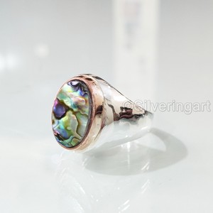 Vente en gros de bagues pour hommes en forme de coquillage d'ormeau naturel et de pierres précieuses, toutes tailles, bijoux pour anniversaires arabes, bagues en argent sterling 925 - Product Image 2
