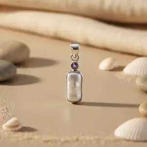 Colgante de Plata 925 con Madreperla, Hecho a Mano, con Patrón de Números en Oro Rosa, Chapado en Rodio, con Pirámide, Regalo para Mujer, Joyería - Product Image 3