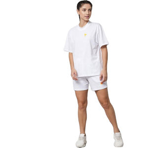 Ensemble deux pièces imprimé pour femme, t-shirt et short oversize blancs 100 % coton, coordonné, imprimé X, vêtements de détente d'hiver, streetwear - Product Image 1