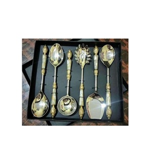 ชุดช้อนสแตนเลสชุบทองสำหรับอาหารเย็นใช้ในครัวชุดช้อนส้อมโลหะ - Product Image 1