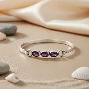 925 Silver <b>Beaded</b> <b>Bracelet</b> <b>for</b> Women Stylish Gemstone Jewelry Gift Featuring Amethyst - Product Image 3