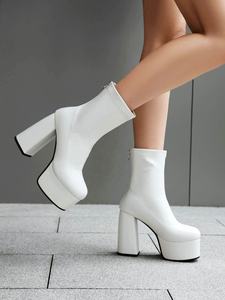 <span class=keywords><strong>Bottes</strong></span> pour femmes BUSY GIRL XY4625, grande taille 48, mi-<span class=keywords><strong>mollet</strong></span>, <span class=keywords><strong>cuir</strong></span> marron et blanc, extensible, fermeture éclair, plateforme, talon bloc, <span class=keywords><strong>bottes</strong></span> courtes pour femmes - Product Image 3